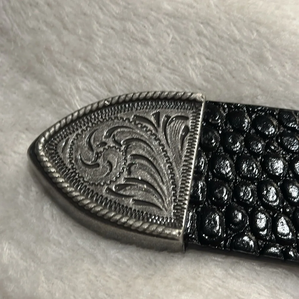 Beautiful Lauren Ralph Lauren Black Leather Belt, Western Motif Silver Buckle 1X